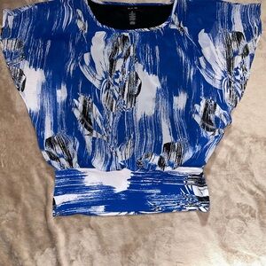 Style & Co Abstract Blouse | Blue, Black, & White | Medium